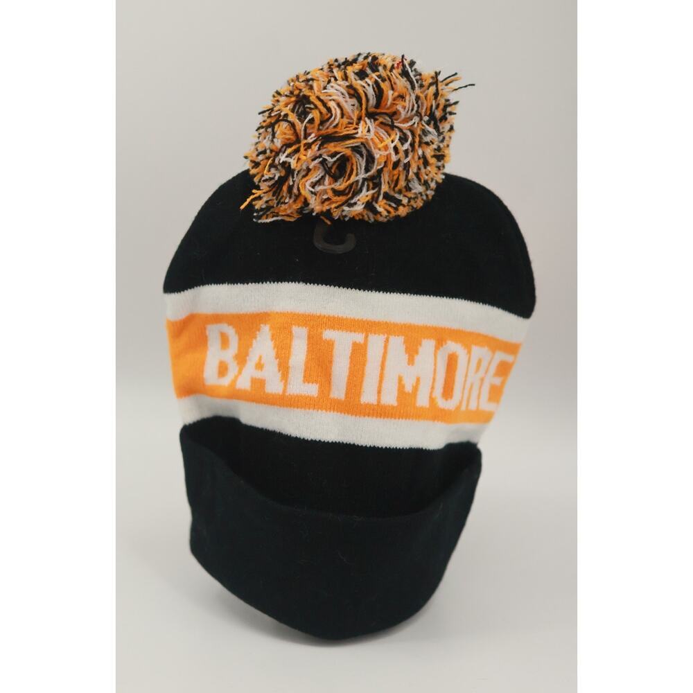 Baltimore Beanie Hat Pom Pom Knit Toque Black Orange White Winter Cap Men Women